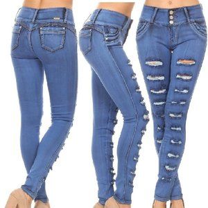 Eye Opener Ripped Sequined Jeans- Blue